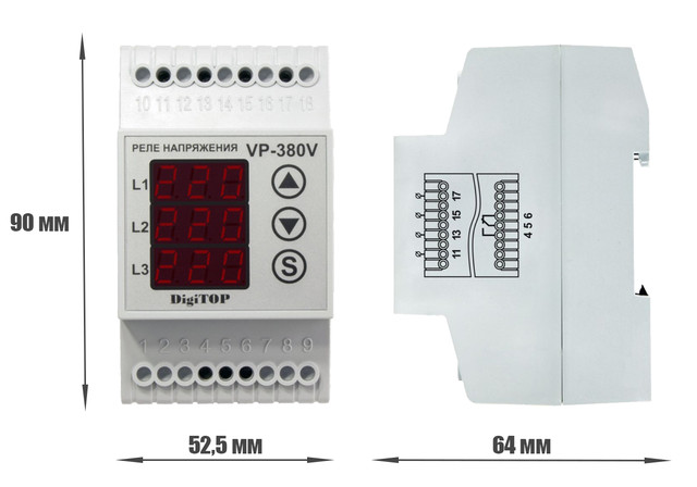 Розміри реле напруги Vp-380V
