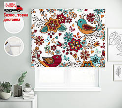 Римські штори з малюнком 15-151 Пташки та Квітки петриківські теплі | римські штори з принтом