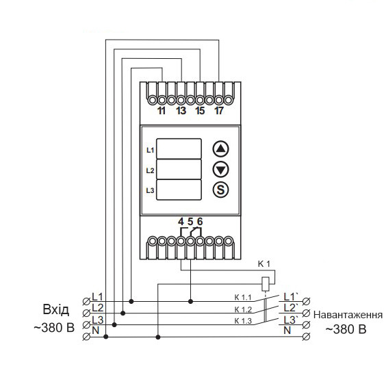 Схема підключення реле напруги VP-380V