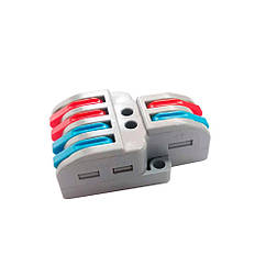 DR Клемна колодка з натискними затискачами 2х4-дроти LT-422 для розподільних коробок, 450V/32A, сіра