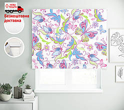 Римські штори з малюнком Кольорові метелики, квіти, листя | римські штори з принтом