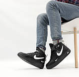 Кросівки чоловічі зимові з хутром високі N*ke Air Jordan чорні з білим знаком р.41-42, фото 3