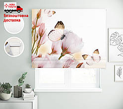 Римські штори з друком Метелики, тюльпани ніжно-рожеві | римські штори з принтом