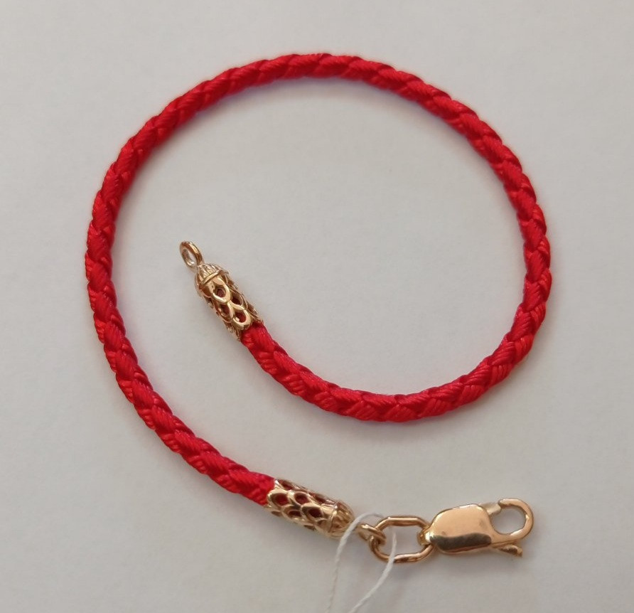 Золотий ювелірний шнурок із золотою застібкою, браслет красная нить с золотыми вставками