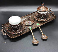 Турецкий набор #74 для подачи кофе чашки 110 мл демитас на подносе медный цвет