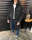 Куртка пуховик чоловіча зимова чорна шкіряна з капюшоном  Long down jacket, фото 3