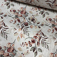 Фланелевая ткань веточки с листиками пудровые на белом (шир. 2,4 м) (FL-Т-0647)