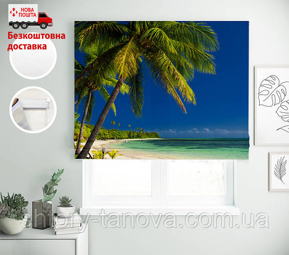 Купить Римские шторы с фотопечатью Пальмы пляж | римские шторы с ...