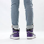 Кросівки зимові з хутром високі N*ke Air Jordan "Білі з фіолетовим із чорним знаком р.36-45, фото 4