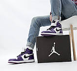 Кросівки зимові з хутром високі N*ke Air Jordan "Білі з фіолетовим із чорним знаком р.36-45, фото 3