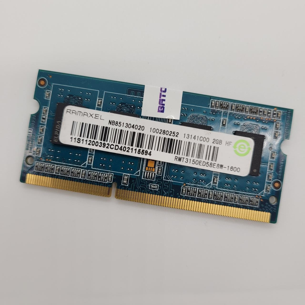 Оперативна пам'ять для ноутбука Ramaxel SODIMM DDR3 2Gb 1600MHz 12800s 1R8 CL11 (RMT3150ED58E8W-1600) Б/У