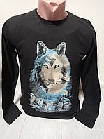 Підлітковий батник, реглан для хлопчика Вовк ватажок 8-15 років чорний
