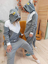 Кігурумі костюм піжама з флісу Кіт кішка (розміри на зріст від 181 до 200+ см) сірий