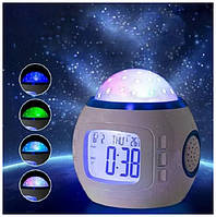 Музыкальный ночник-проектор звездное небо 1038 с часами и будильником №R11004