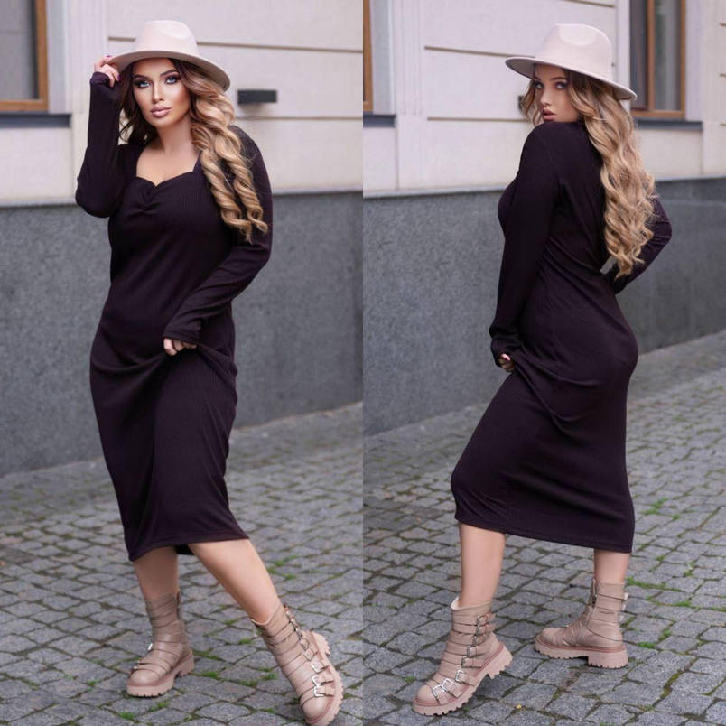 Повсякденне жіноче плаття міді махагон (3 кольори) ПІ/-040, фото 2