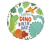 Фольгированный шар 45см круг с рисунком динозавров Happy DINO birthday