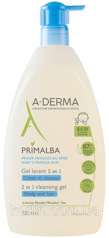 A-Derma Primalba Gel Lavant Гель для Миття Тіла та Волос Дитячий Адерма Примальба 750 мл. Оригінал Франція