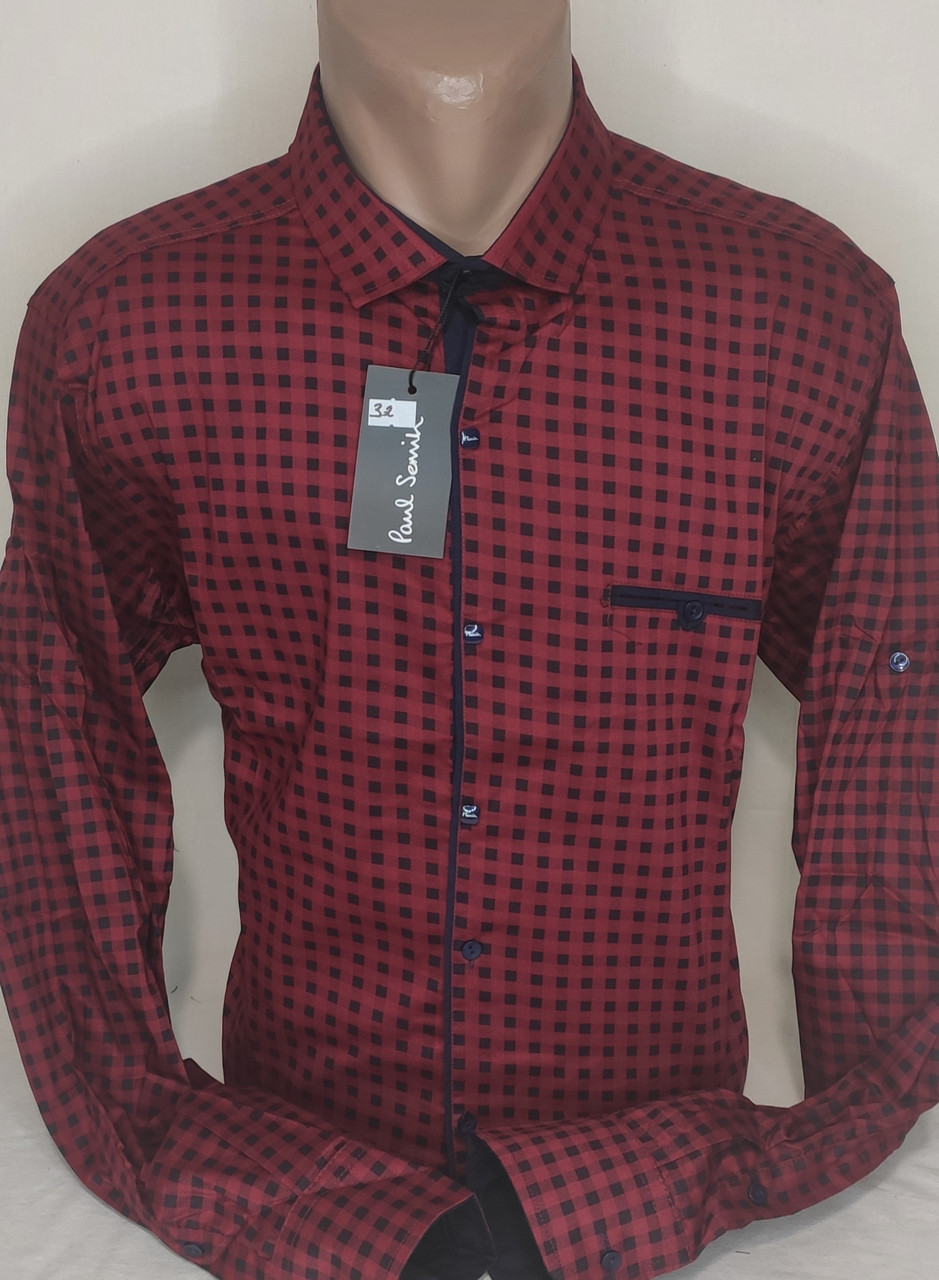 Сорочка чоловіча Paul Smith vd-0032 червоний в клітку приталені Туреччина трансформер XXL