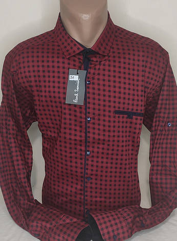 Сорочка чоловіча Paul Smith vd-0032 червоний в клітку приталені Туреччина трансформер XXL, фото 1