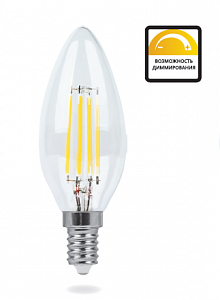 Светодиодная LED лампа Feron LB-68 4W Е14 C37 свеча Filament 400Lm 2700K/4000K диммируемая - фото 3 - id-p278015133