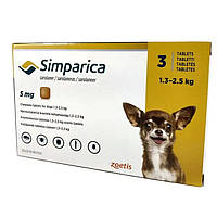 Симпарика от блох и клещей для собак 5 мг от 1,3 до 2,5 кг (1таб)