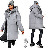 Жіноча зимова тепла плащова куртка Зефірка графіт 42-44, 46-48, 50-52, 54-56, фото 3