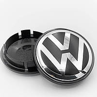 Колпачки (заглушки) в литые диски VW (Фольцваген) 70 мм Хром лого, Черная база (7L6601149B)