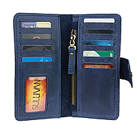 Мужской кожаный кошелек купюрник лонгер из натуральной кожи синий