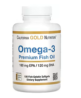 California Gold Nutrition, омега-3, риб ячий жир преміальної якості, 180 мг ЕПК / 120 мг ДГК, 100 капсул із