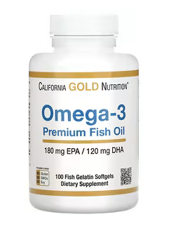 California Gold Nutrition, омега-3, риб’ячий жир преміальної якості, 180 мг ЕПК / 120 мг ДГК, 100 капсул із