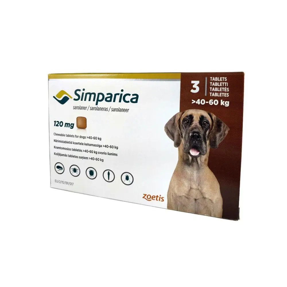 Симпарика проти бліх і кліщів для собак 120 мг від 40 до 60 кг (1таб)
