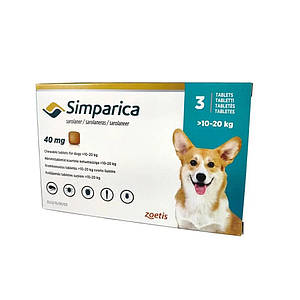 Симпарика проти бліх і кліщів для собак 40 мг від 10 до 20 кг (1таб)
