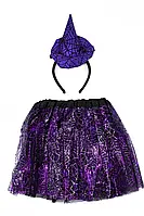 Набор юбка и обруч-шапочка фиолетовый цвет карнавальный детский костюм с фатина "Ведьмочка"