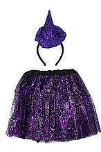 Набір спідниця і обруч-шапочка фіолетовий колір дитячий карнавальний костюм з фатіну "Відьмочка"