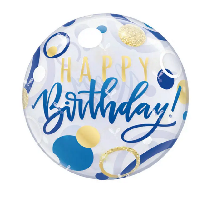 Фольгований шар прозорий Happy Birthday блакитний (Китай)