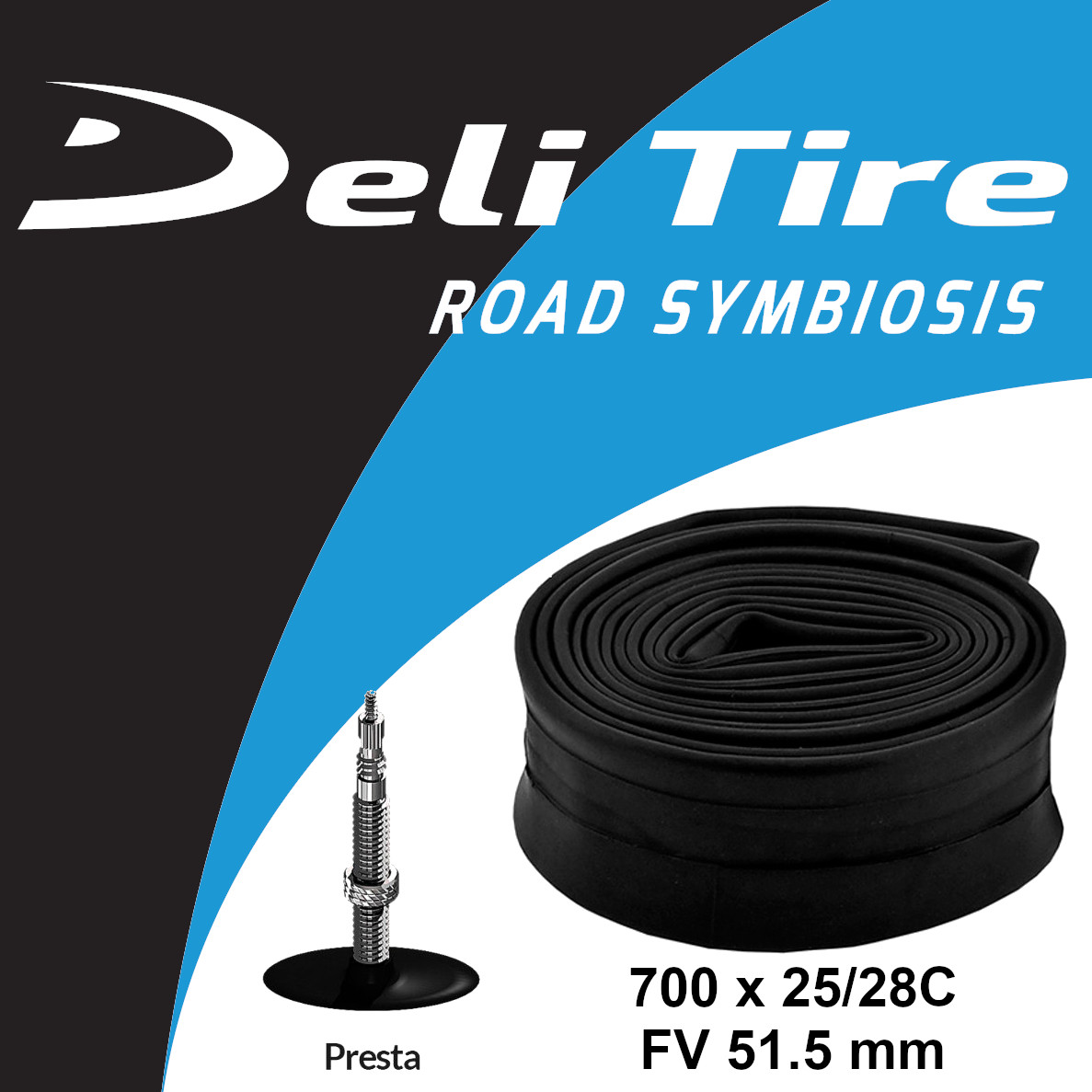 Камера Deli Tire 700 x 25/28C FV 51.5 мм, безрезьбовой ниппель - фото 1 - id-p1687839990