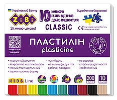 Пластилін CLASIC 10 кольорів 200г KIDS Line