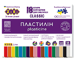 $Пластилін CLASSIC 18 кольорів 360 г KIDS Line