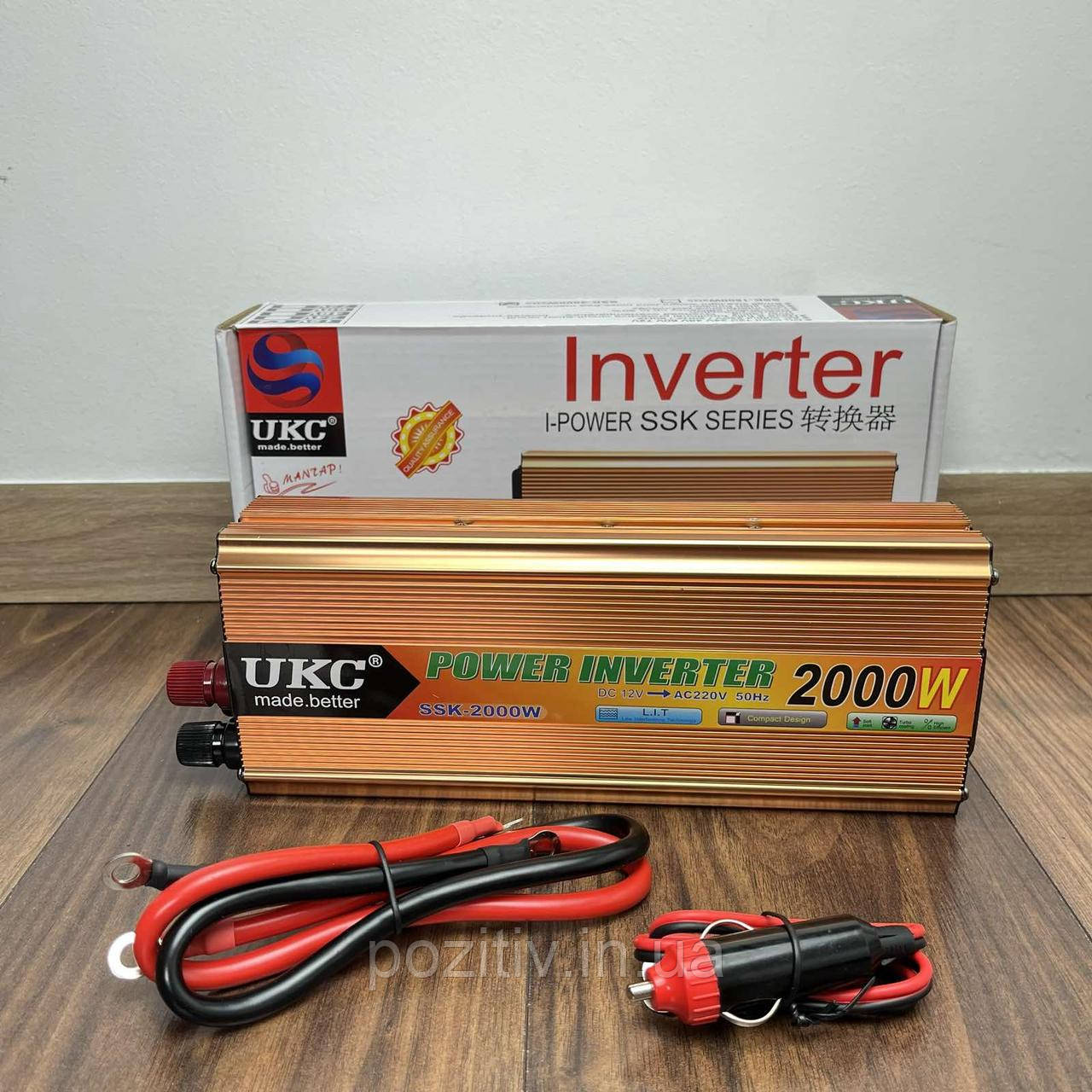 Перетворювач напруги автомобільний інвертор UKC 12V-220V 2000W, фото 1