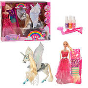 Лялька Принцеса та Пегас Єдиноріг, волосся можна фарбувати (лялька типу Барбі, конячка, фарби для волосся) 68267