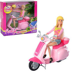 Лялька на моторолері (лялька 29 см, рожевий мопед, шолом) 99044