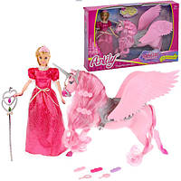 Кукла Принцесса и Пегас Единорог (2 вида: розовый или фиолетовый пегас, кукла типа Барби) 99129