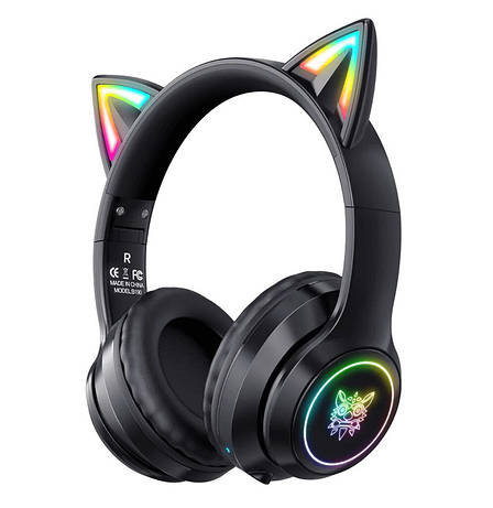 Навушники безпровідні накладні з мікрофоном ONIKUMA B90 Gaming CAT with LED Чорний (B90B), фото 1