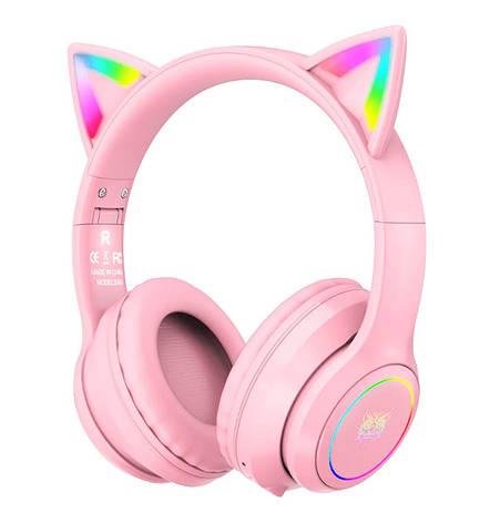 Навушники безпровідні накладні з мікрофоном ONIKUMA B90 Gaming CAT with LED Рожевий (B90P), фото 1