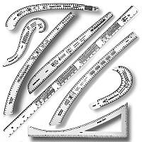 Лекала-набор большой 8шт, двусторонние, FCS-1, 2, 3, 4, 5, 6, 7, 8, пластик, метки-мм, см, дюйм+размерные