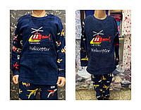 Пижама детская флисс турецкая 3-9 лет мальчику , теплая пижама детская мальчику вышивка вертолёт