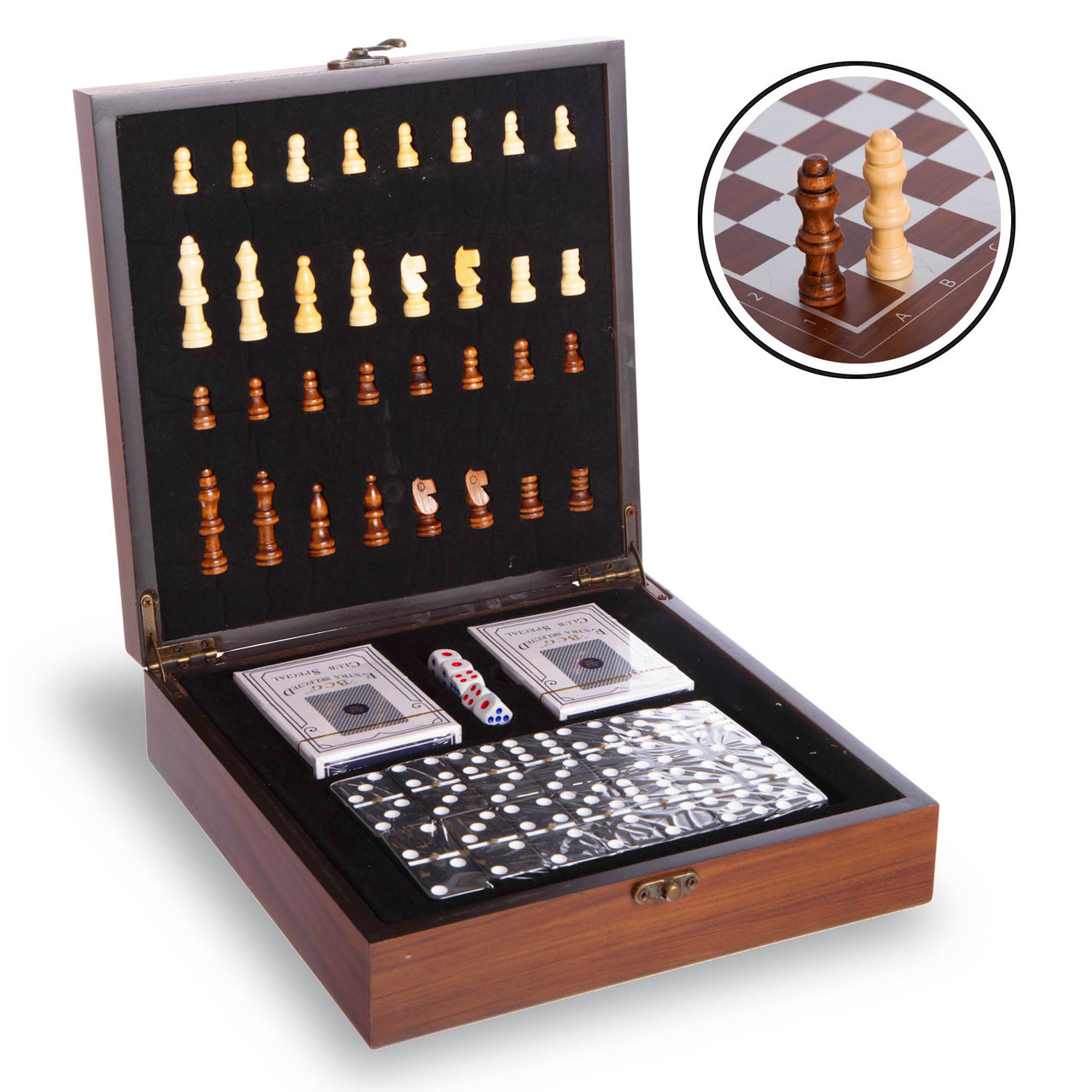 Шахматы, домино, карты 3 в 1 набор настольных игр деревянные W2650 Bro