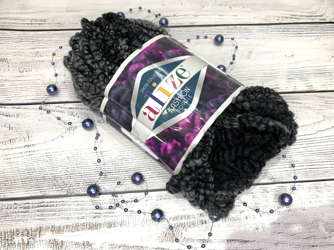 Пряжа для в'язання Alize fashion boucle. 100 г. 35 м. Колір — меланж сірий і чорний 5570