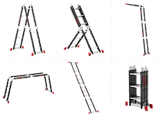 Драбина багатофункціональна трансформер 4 секції / 4 сходинки, сталевий профіль, 4450 мм, 150 кг INTERTOOL LT-0024
