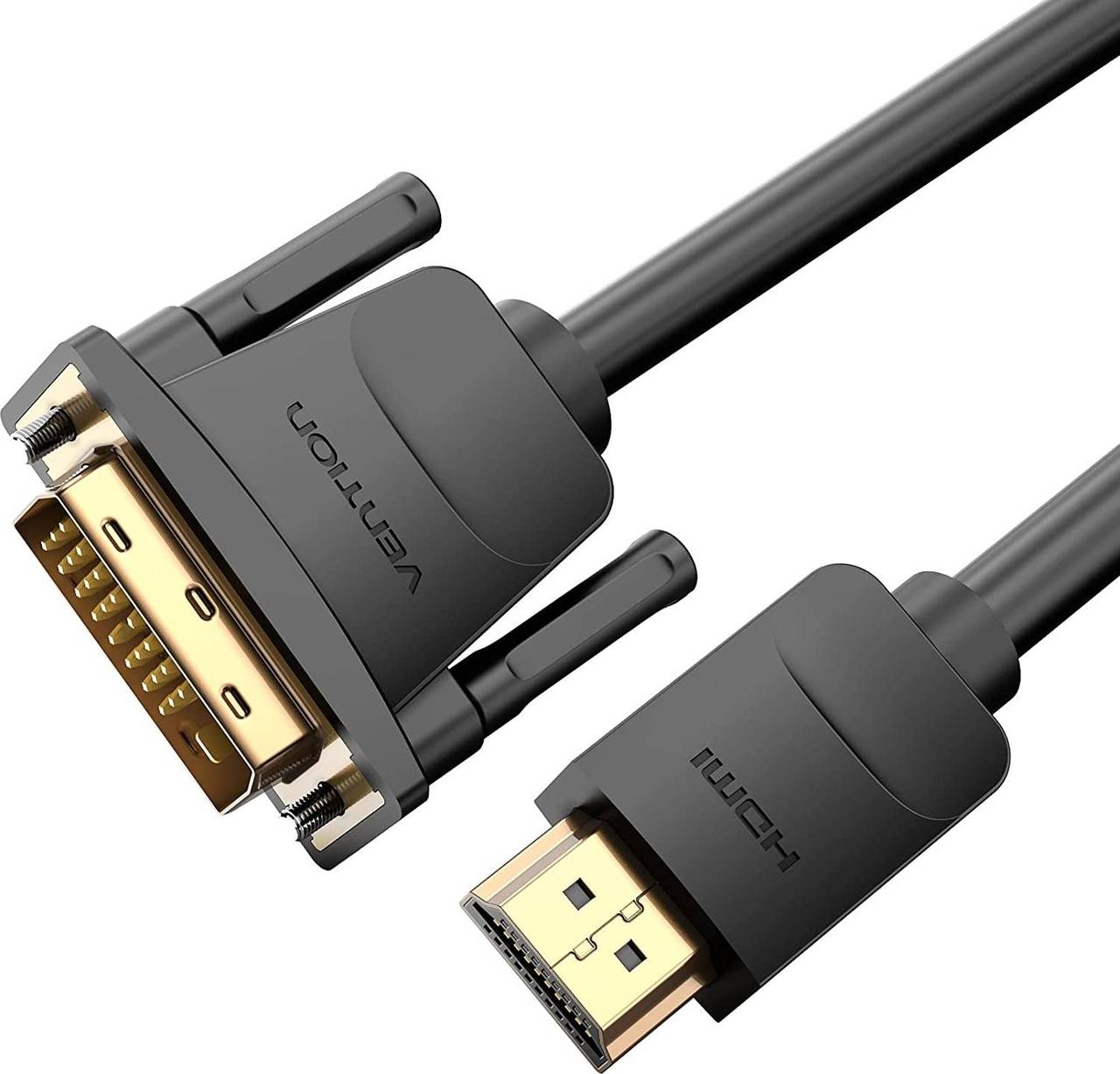 Відеокабель Vention HDMI - DVI двонаправлений DVI-D 24+1, підтримка 4K 30 Гц 1 м Чорний ABFBF